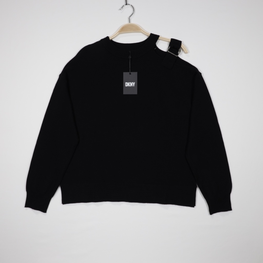 DKNY Women's Long Sleeve‎ Adjustable Cut-Out Shoulder Strap Top Black Size S